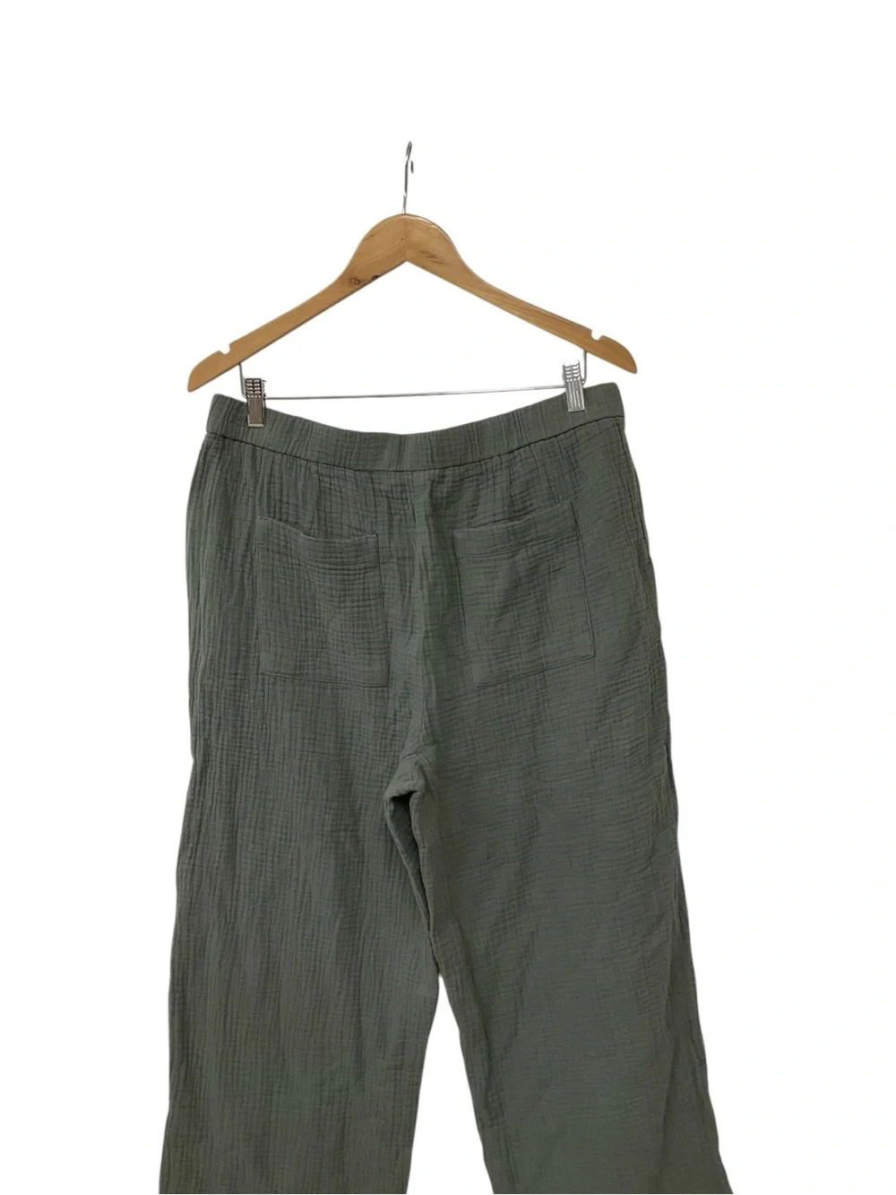 J. Jill Double Gauze Cotton Wide Leg Pants Cropped Olive Green Pockets M NWT